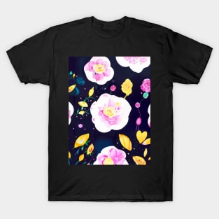 Pink and Yellow Flower Watercolor abstract art T-Shirt